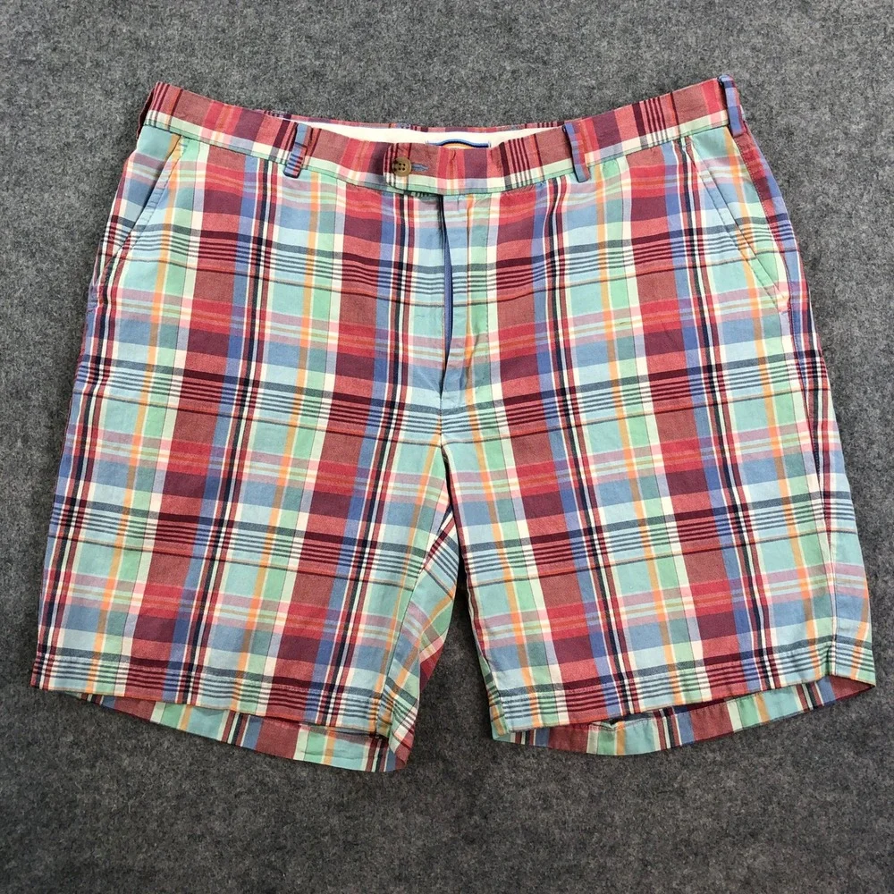 Peter Millar Seaside Mens Golf Shorts 38 Plaid Linen Silk Country Club Crown